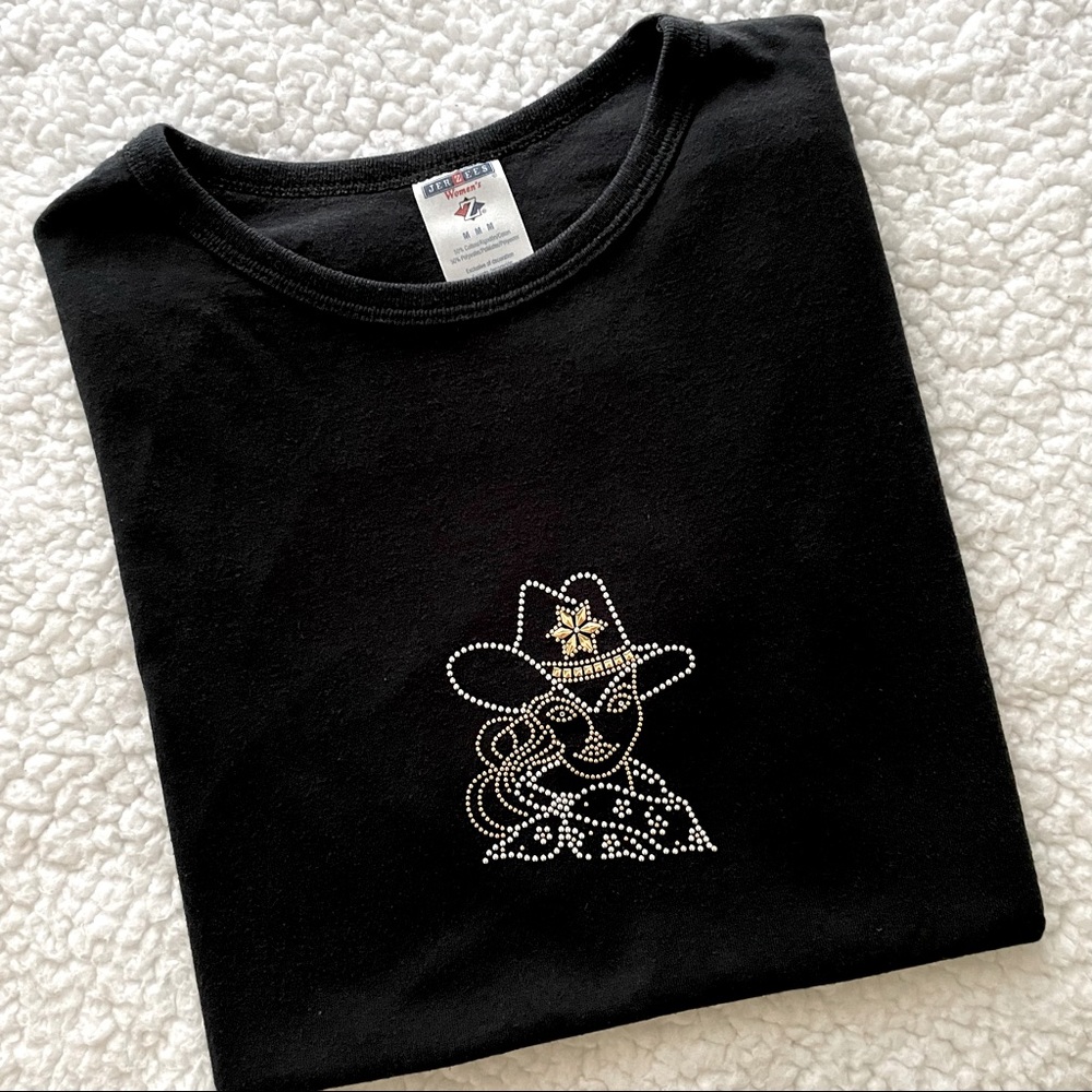 Rhinestone Cowgirl black shirt silver gold studs country western outlaw shirt M